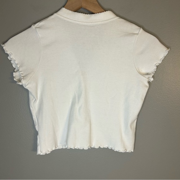 Brandy Melville White V-Neck Button Up Short Sleeve T-Shirt, One Size - Picture 6 of 8